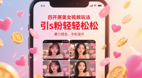 四开屏美女视频玩法，引s粉轻轻松松，暴力掘金，手机操作【揭秘】-站源网