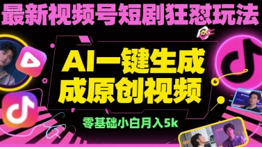 最新视频号短剧狂怼玩法，AI一键生成原创视频， 零基础小白月入5k-站源网