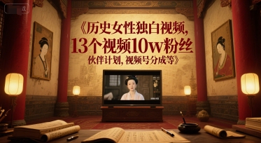 历史女性独白视频，13个视频10w粉丝，伙伴计划，视频号分成等-站源网