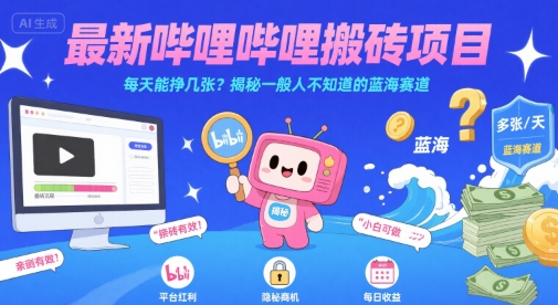 最新哔哩哔哩上B站搬砖项目，每天能挣几张？揭秘一般人不知道的蓝海赛道-站源网