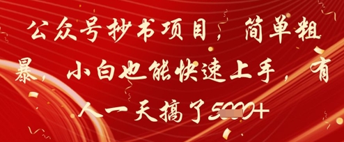 公众号抄书项目，简单粗暴，小白也能快速上手，有人一天搞了1k+-站源网