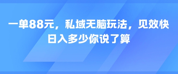 一单88元，私域无脑玩法，见效快，日入多少你说了算-站源网