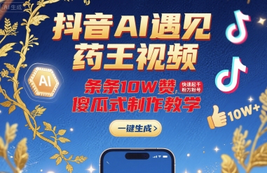 抖音AI遇见药王视频，条条10W赞，快速起千粉万粉号，傻瓜式制作教学-站源网