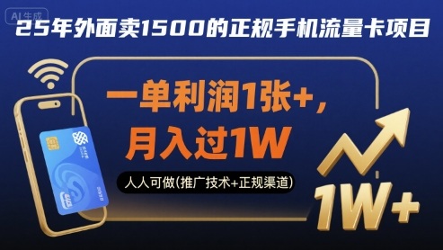 25年外面卖1500的正规手机流量卡项目，一单利润1张+，月入过1W，人人可做(推广技术+正规渠道)【揭秘】-站源网