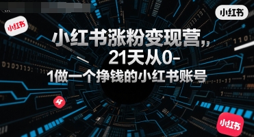 小红书涨粉变现营，21天从0-1做一个挣钱的小红书账号-站源网