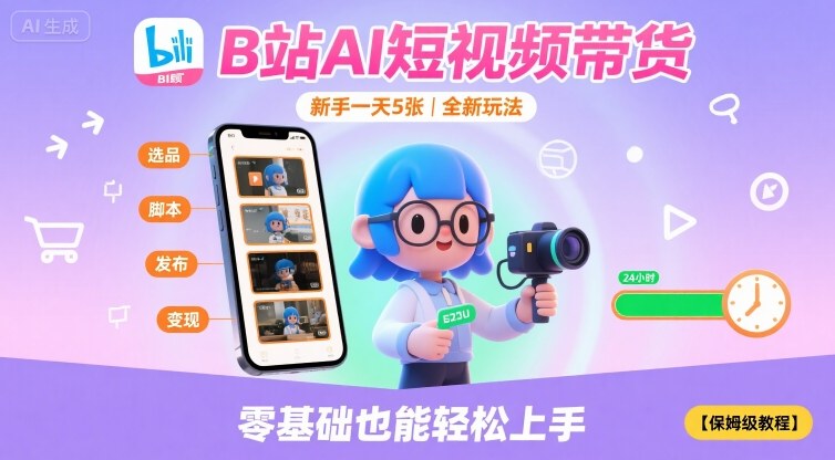 B站AI短视频带货，新手一天5张，全新玩法【保姆级教程】-站源网