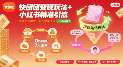 快团团变现玩法+小红书精准引流技巧，助你真正落地私域卖货，实现持续挣米-站源网