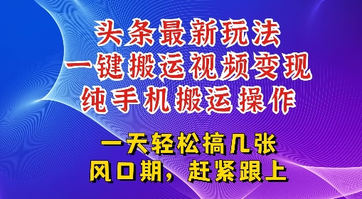 今日头条最新玩法，一键搬运视频也能轻松变现，随随便便就爆百W流量，新风口新玩法-站源网