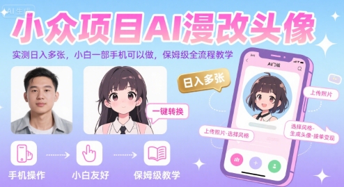 小众项目AI漫改头像，实测日入多张，小白一部手机可以做，保姆级全流程教学-站源网