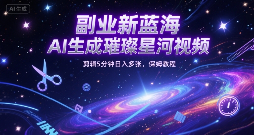 副业新蓝海，AI生成璀璨星河视频，剪辑5分钟日入多张，保姆教程-站源网
