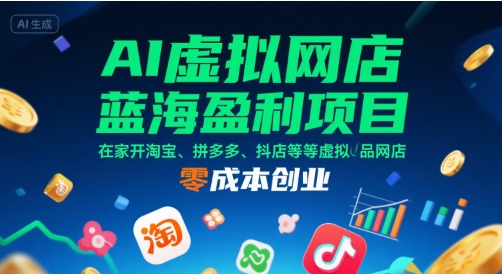 AI虚拟网店蓝海盈利项目，在家开淘宝、拼多多、抖店等虚拟品网店，零成本创业-站源网