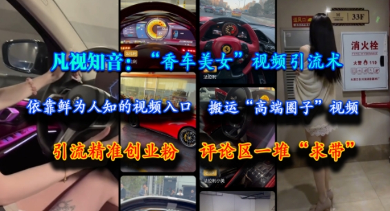 凡视知音：“香车美女”视频引流术，依靠鲜为人知的视频入口，搬运“高端圈子”视频，引流精准创业粉，评论区一堆“求带”-站源网