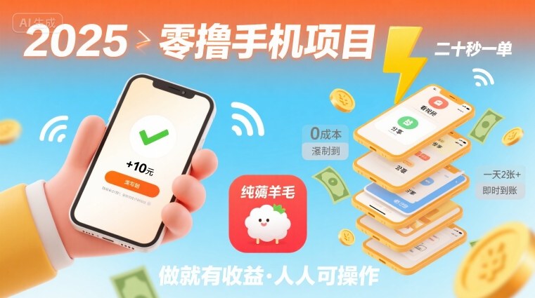 2025年零撸手机项目，二十秒一单，纯薅羊毛 一天2张+做就有-站源网