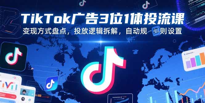 TikTok广告3位1体投流课，变现方式盘点，投放逻辑拆解，自动规则设置-站源网