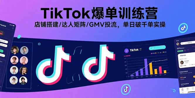 TikTok爆单训练营，店铺搭建/达人矩阵/GMV投流，单日破千单实操-站源网