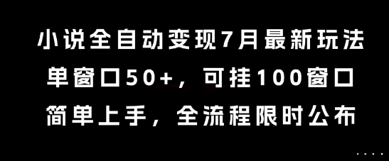小说全自动变现7月玩法，单窗口50+，可挂100窗口，简单上手，全流程限时公布【揭秘】-站源网