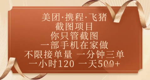 飞猪美团截图项目，你只管截图，一部手机在家做，正规平台无套路，一天5张+【揭秘】-站源网