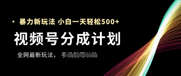 视频号分成计划，全网最暴力玩法，新手一天也能轻松5张+-站源网