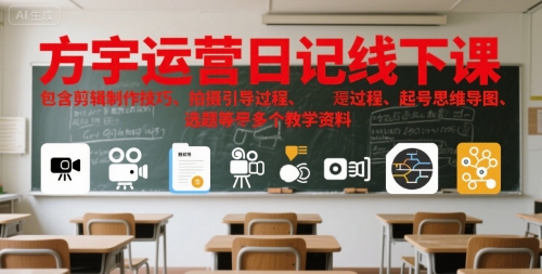 方宇运营日记线下课，包含剪辑制作技巧、拍摄引导过程、起号思维导图、选题等多个教学资料-站源网