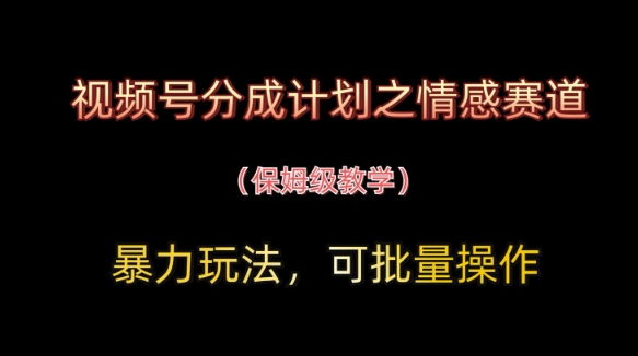 视频号分成计划之情感赛道暴力玩法，可批量操作，保姆级教学-站源网