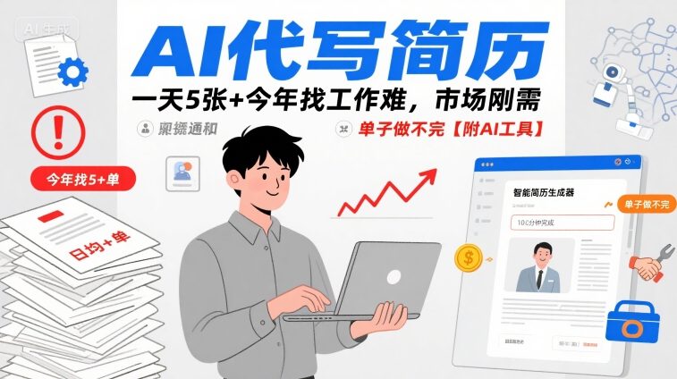 AI代写简历，一天5张+今年找工作难，市场刚需，单子做不完【附AI工具】-站源网
