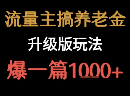 流量主之养老金升级版玩法 爆一篇收益1k+-站源网