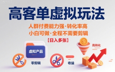 高客单虚拟玩法日入多张，人群付费能力强转化率高，小白可做 全程不需要剪辑-站源网