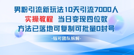 男粉引流新玩法10天引流7000人当日变现四位数可复制可批量0封号-站源网