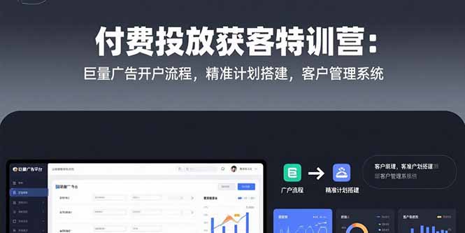 付费投放获客特训营：巨量广告开户流程，精准计划搭建，客户管理系统-站源网