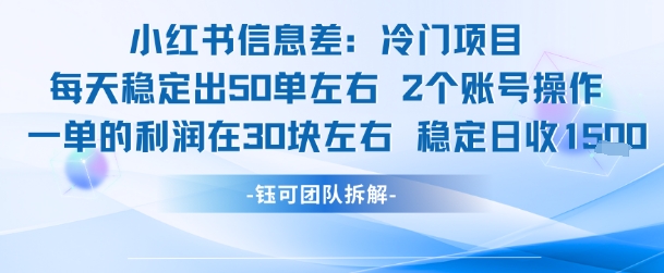 小红书信息差冷门项目一单利润30块每天稳定1.5k左右2个账号操作-站源网