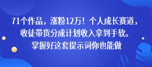 71个作品，涨粉12W！个人成长赛道，收徒带货分成计划收入拿到手软，掌握好这套提示词你也能做-站源网