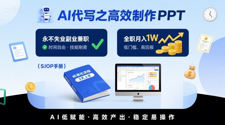 AI代写之高效制作PPT，永不失业副业兼职，全职月入1W【SOP手册】-站源网