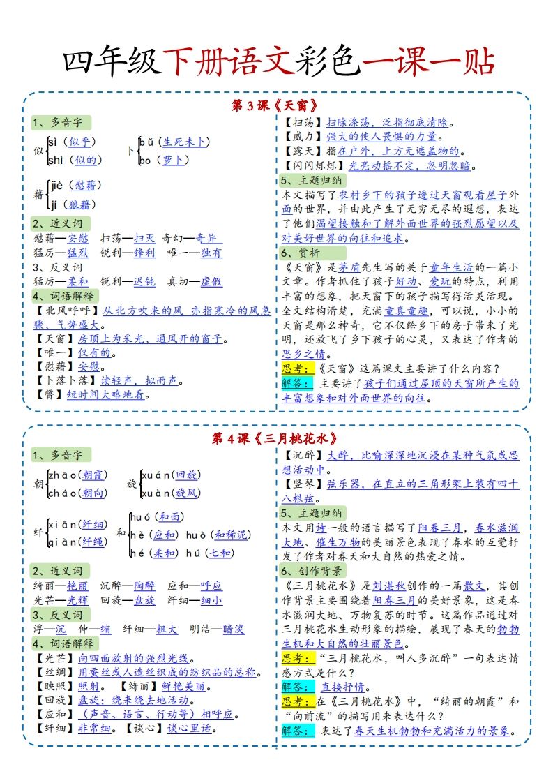 四年级下语文彩色一课一贴全-站源网