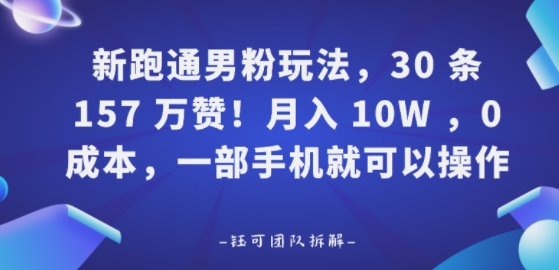 新跑通男粉玩法，30条157W赞，0成本，一部手机就可以操作-站源网