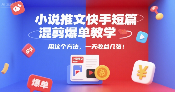 小说推文快手短篇混剪爆单教学，用这个方法，一天收益几张-站源网