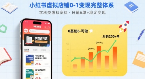 小红书虚拟店铺0-1变现完整体系：卖学科类虚拟资料，一天6张+，很稳定【已完结】-站源网