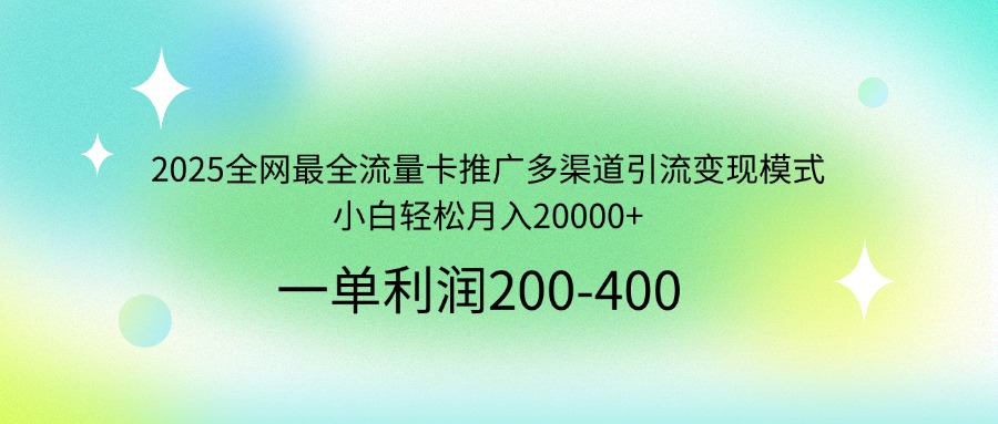 2025全网最全流量卡推广多渠道引流变现模式，小白轻松月入20000+-站源网