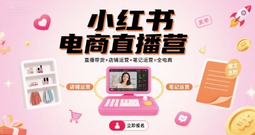 小红书电商直播营，直播带货+店铺运营+笔记运营=全电商-站源网