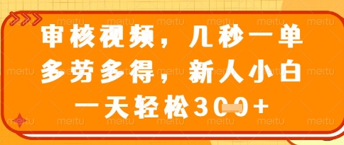 视频审核员，几秒一单，不限时间，不限地点，多做多得，新人小白一天轻松几张+【揭秘】-站源网