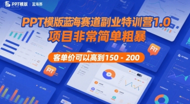 PPT模版蓝海赛道副业特训营1.0，项目非常简单粗暴，客单价可以高到150-200-站源网