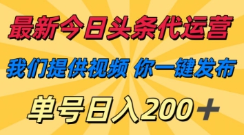 最新今日头条代运营，我们提供视频，你一键发布，单号日入200+【揭秘】-站源网