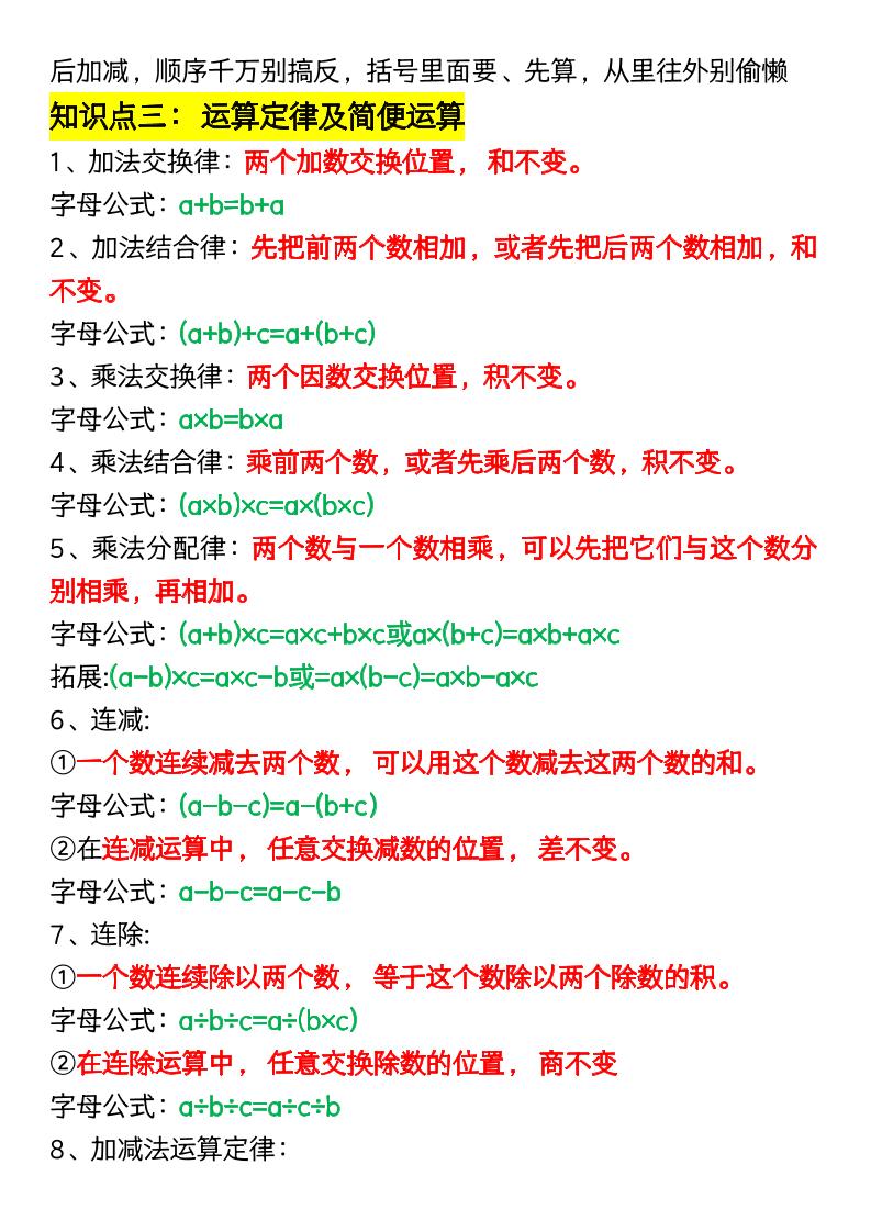 四年级下册数学重点必背公式汇总-站源网