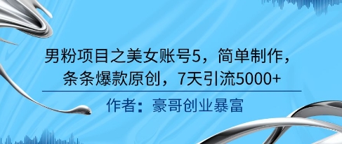 男粉项目之美女账号5，简单制作，条条爆款原创，7天引流5000+-站源网