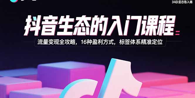 抖音生态的入门课程：流量变现全攻略，16种盈利方式，标签体系精准定位-站源网