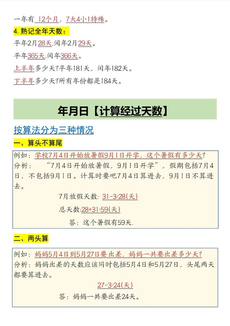 三年级下数学第6单元年月日重点知识汇总-站源网