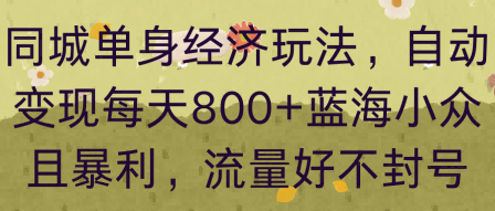 同城单身经济玩法，自动变现每天8张+蓝海小众且暴利，流量好不封号-站源网