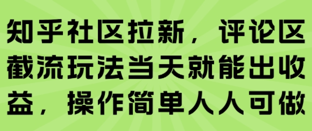 知乎社区拉新，评论区截流玩法当天就能出收益，操作简单人人可做-站源网