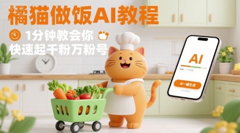 有趣的橘猫买菜做饭视频，用AI一键搞定，1分钟教会你，快速起千粉万粉号-站源网