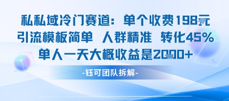 私域冷门赛道单个收费198米引流模板简单人群精准 45%的转化率单人一天大概收益多张-站源网
