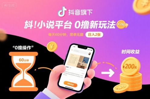 抖音旗下小说平台0撸新玩法，每天挂G60分钟，简单无脑，日入2张【揭秘】-站源网
